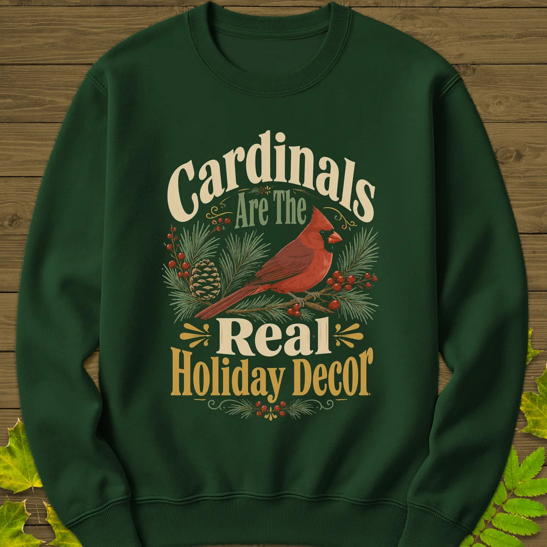 Cardinal Holiday Decor Sweatshirt in Forest Green