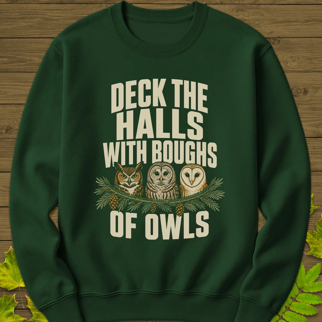 Deck The Halls Of Owls Sweatshirt in Forest Green