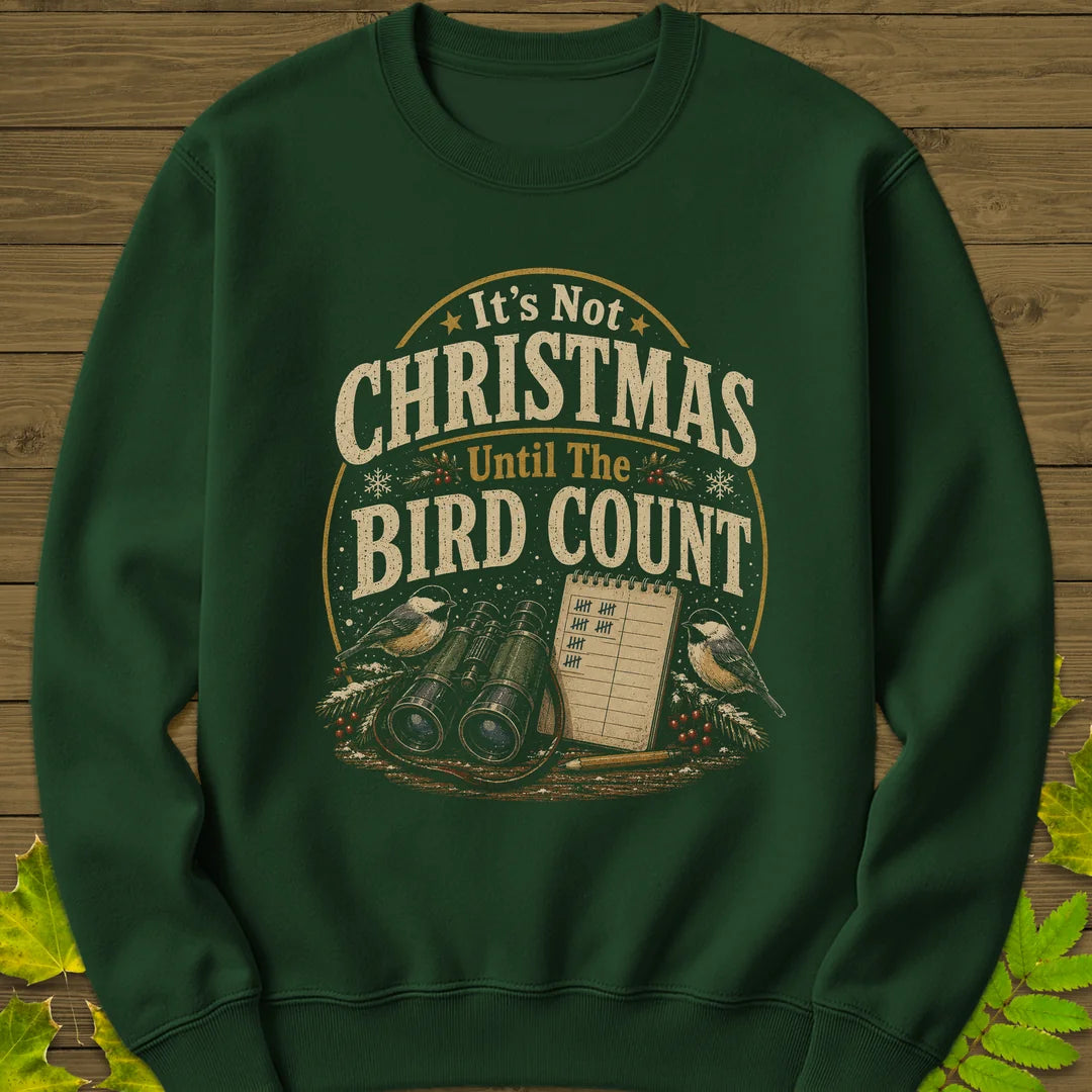 Bird Count Christmas Sweatshirt in Forest Green