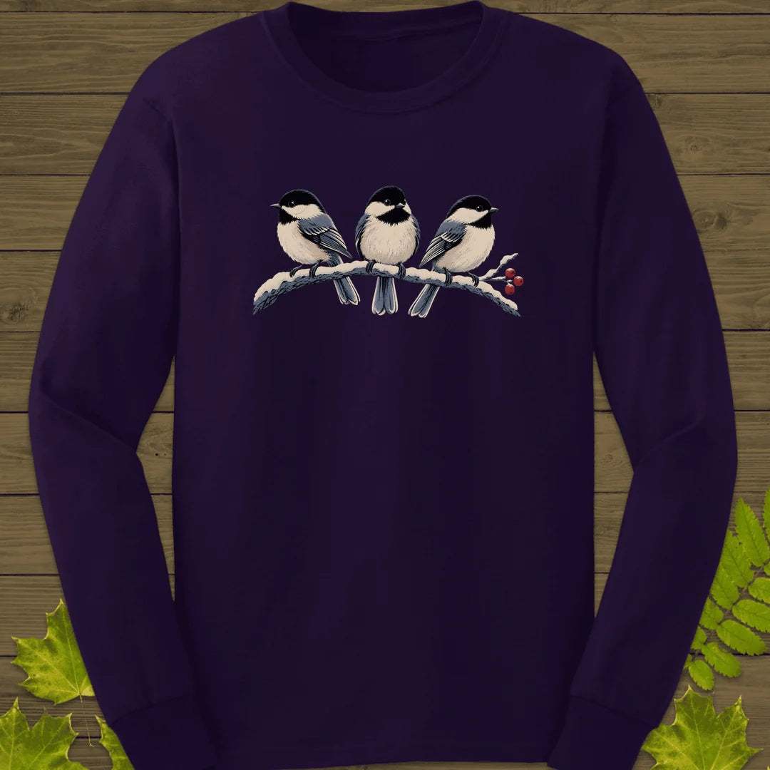 Winter Berry Chickadees Long Sleeve in Purple