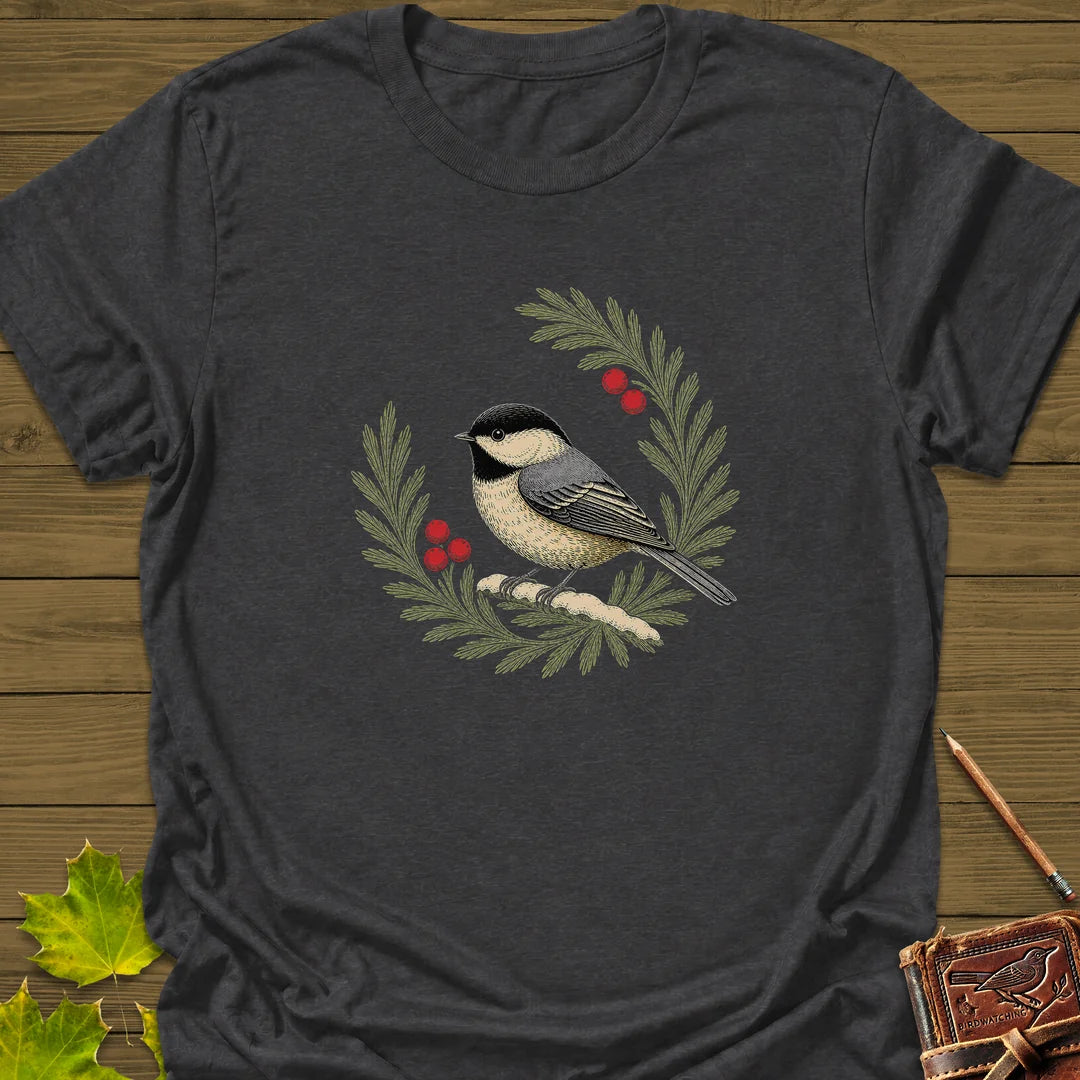 Chickadee Wreath T-Shirt in Dark Heather