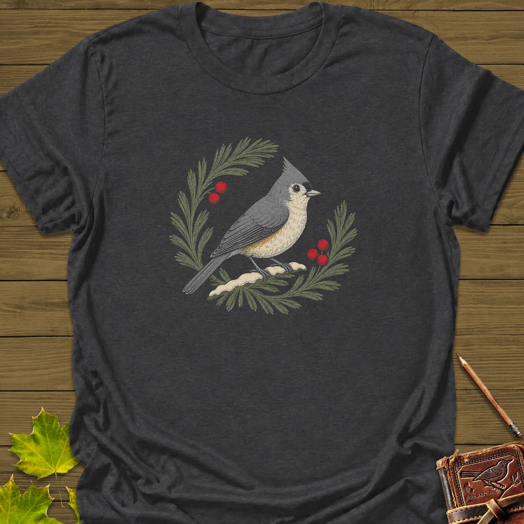 Tufted Titmouse Sprig T-Shirt in Dark Heather