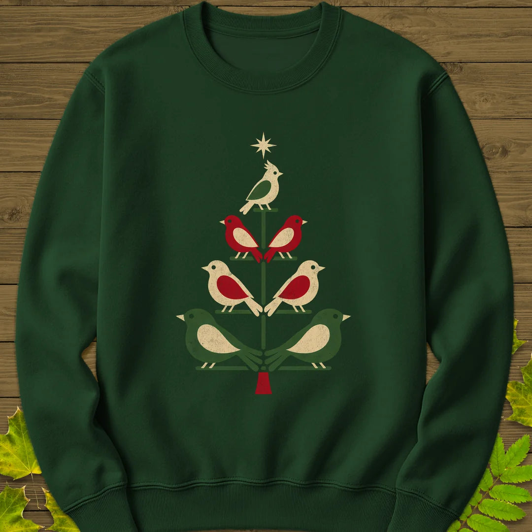 Bird Tree Ornaments Sweatshirt in Forest Green