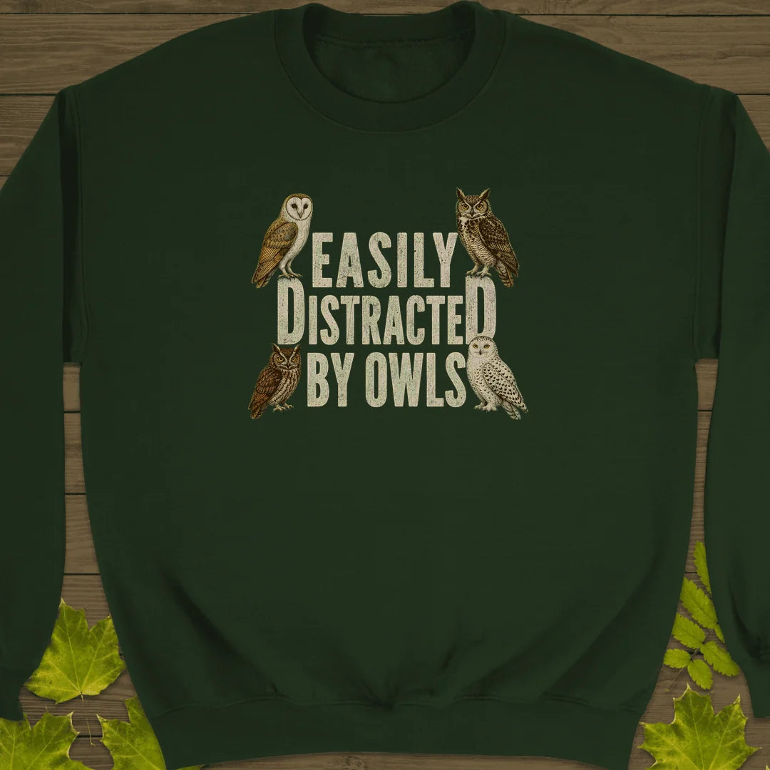 Easily Distracted By Owls Sweatshirt in Forest Green