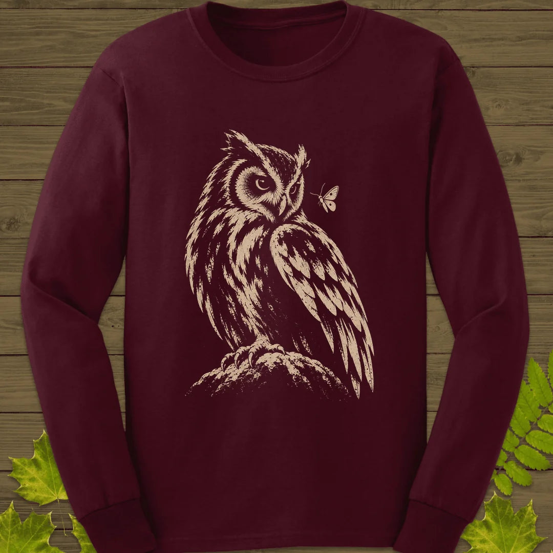 Moth Watcher Owl Long Sleeve in Maroon
