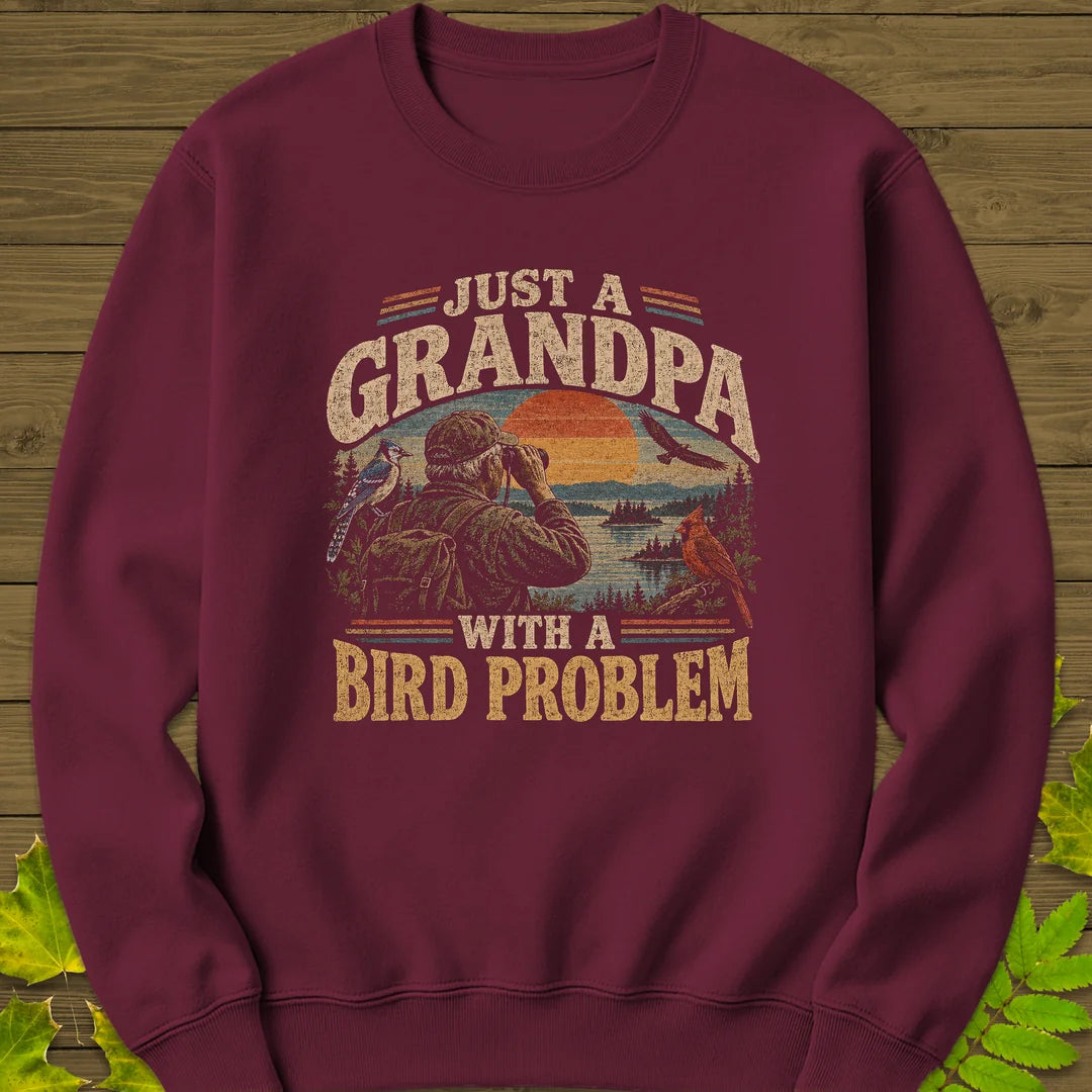 Grandpa Bird Problem Sweatshirt in Maroon