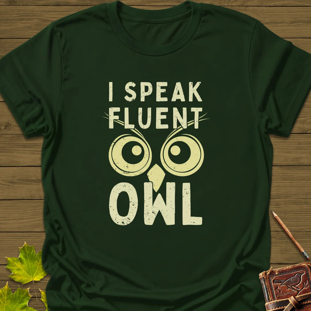 Speak Fluent Owl T-Shirt in Forest Green