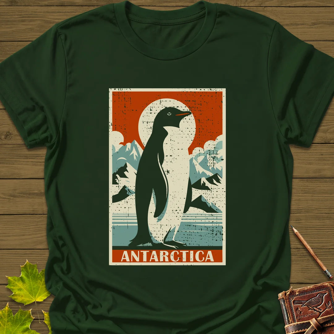Penguin Travel Poster T-Shirt in Forest Green