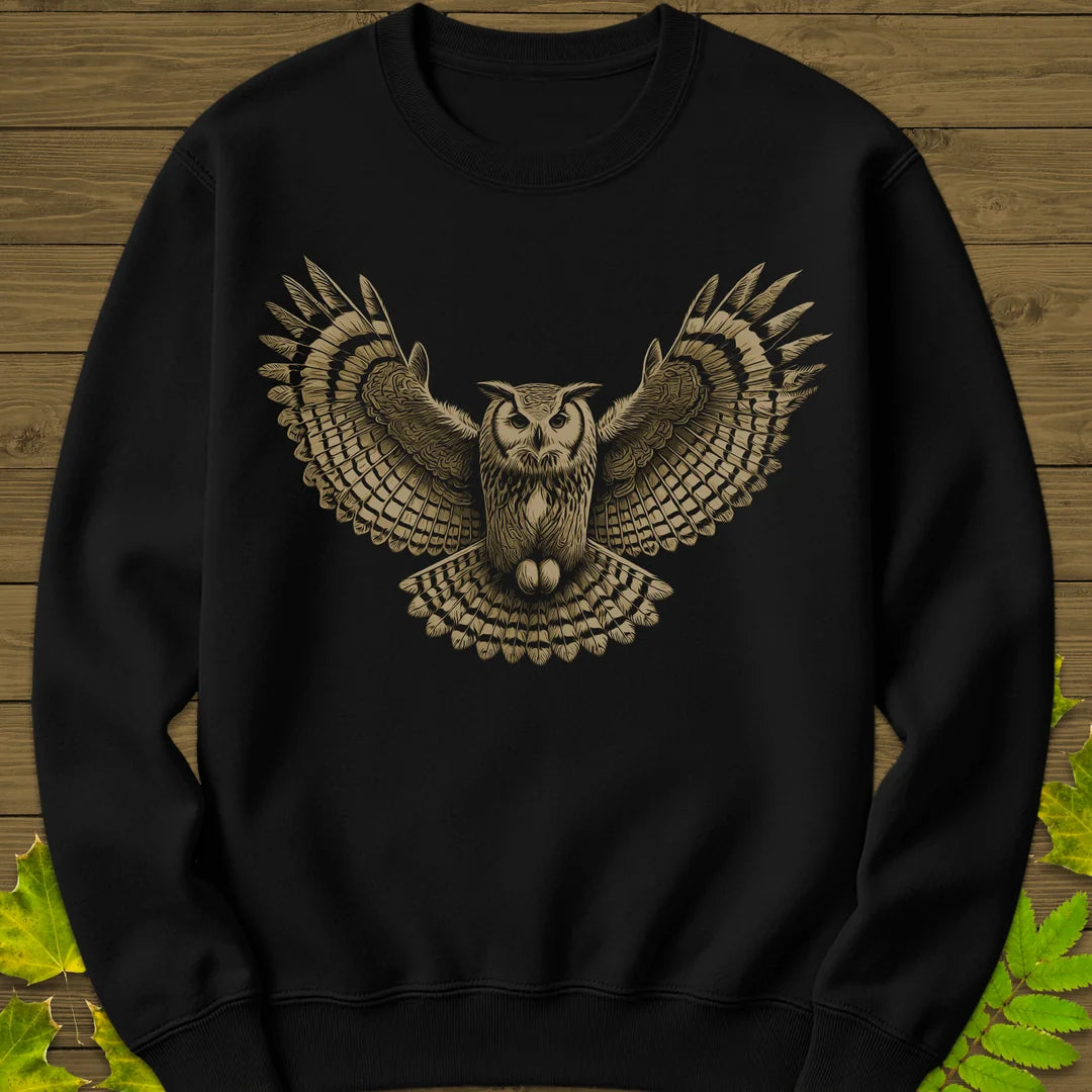 Winged Wisdom Owl Sweatshirt in Black