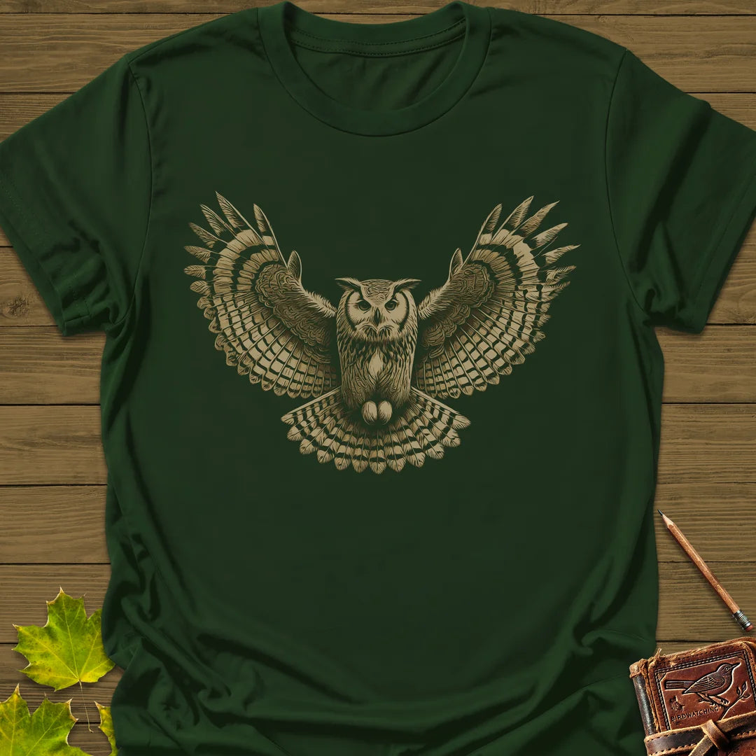 Winged Wisdom Owl T-Shirt in Forest Green