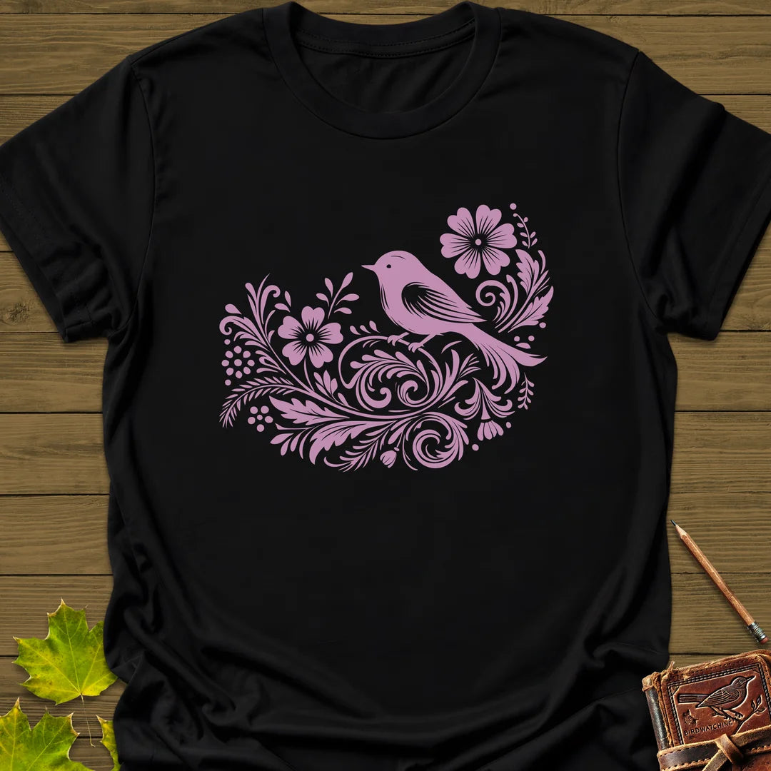 Bird and Blooms T-Shirt in Black