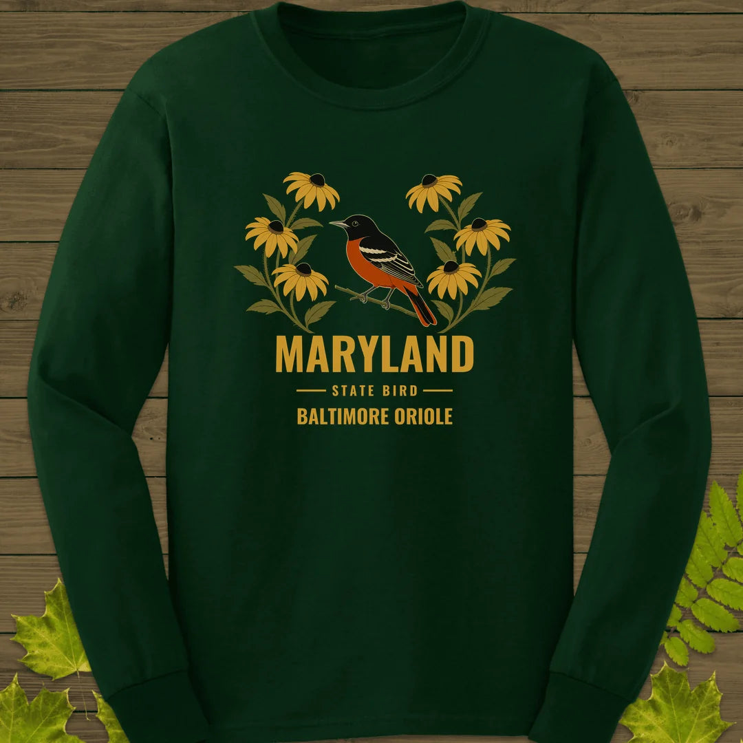 Maryland State Bird Long Sleeve in Forest Green