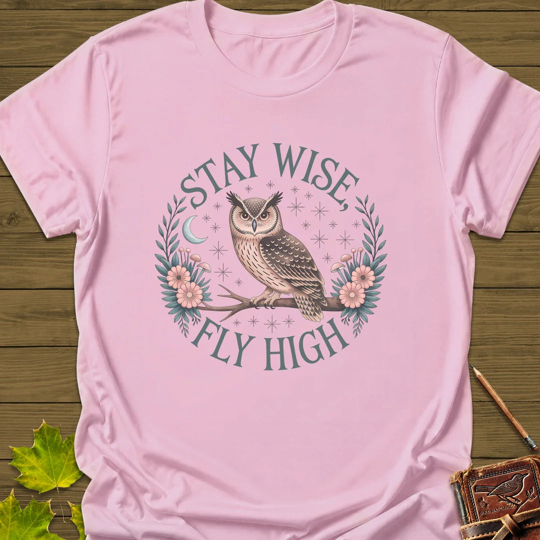 Stay Wise Owl T-Shirt in Light Pink