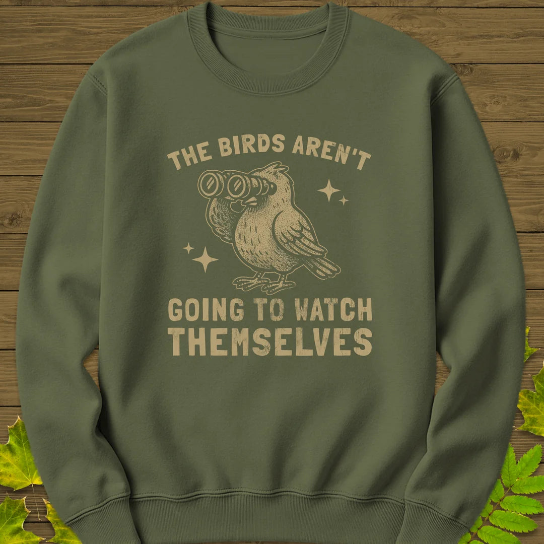 Birds Watching Themselves Sweatshirt in Military Green