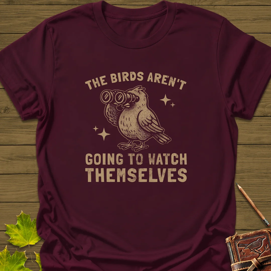 Birds Watching Themselves T-Shirt in Maroon
