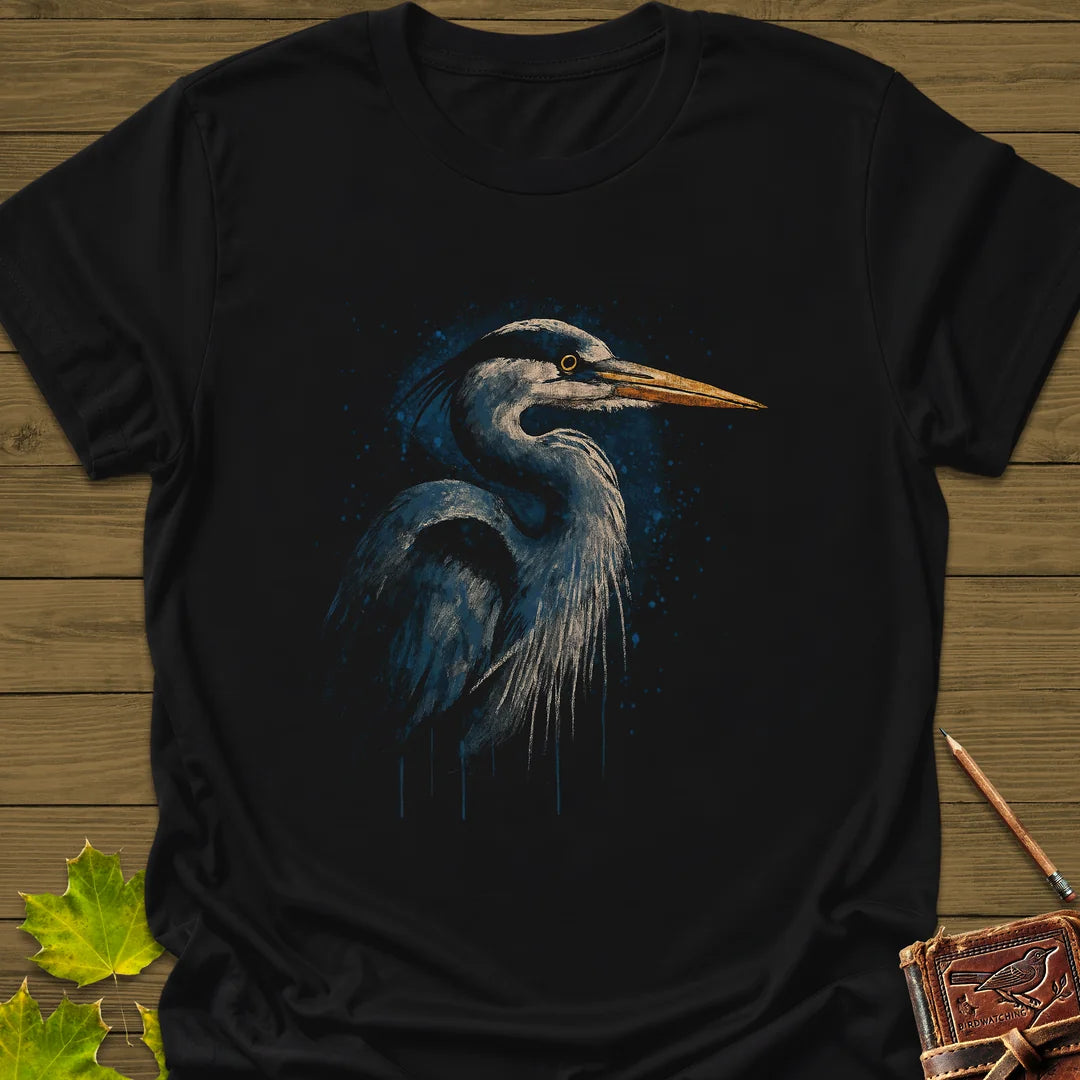 Great Blue Heron Art T-Shirt in Black