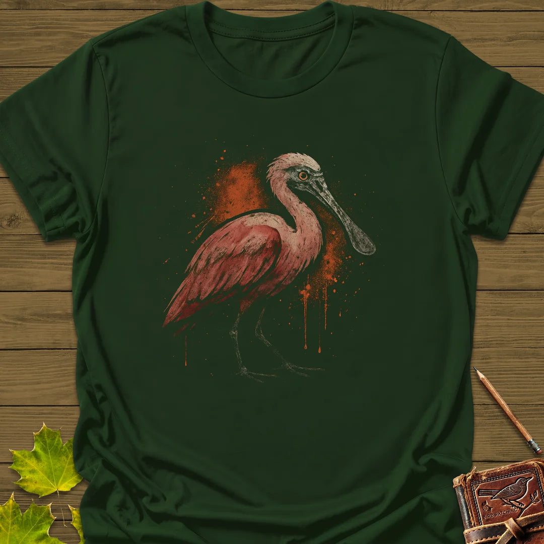 Roseate Spoonbill Art T-Shirt in Forest Green
