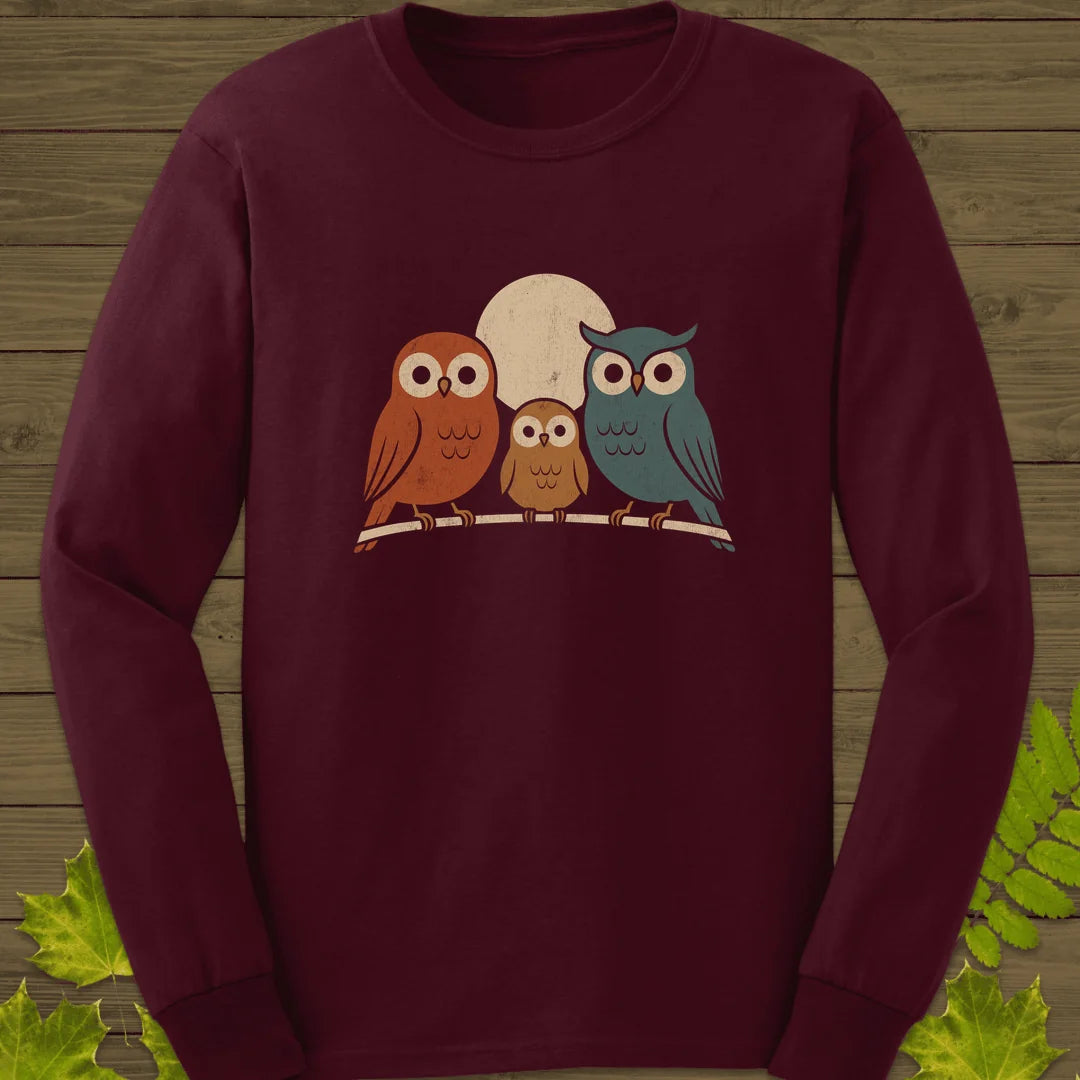 Moonlight Owls Long Sleeve in Maroon