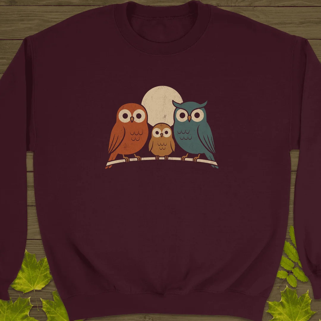 Moonlight Owls Sweatshirt in Maroon