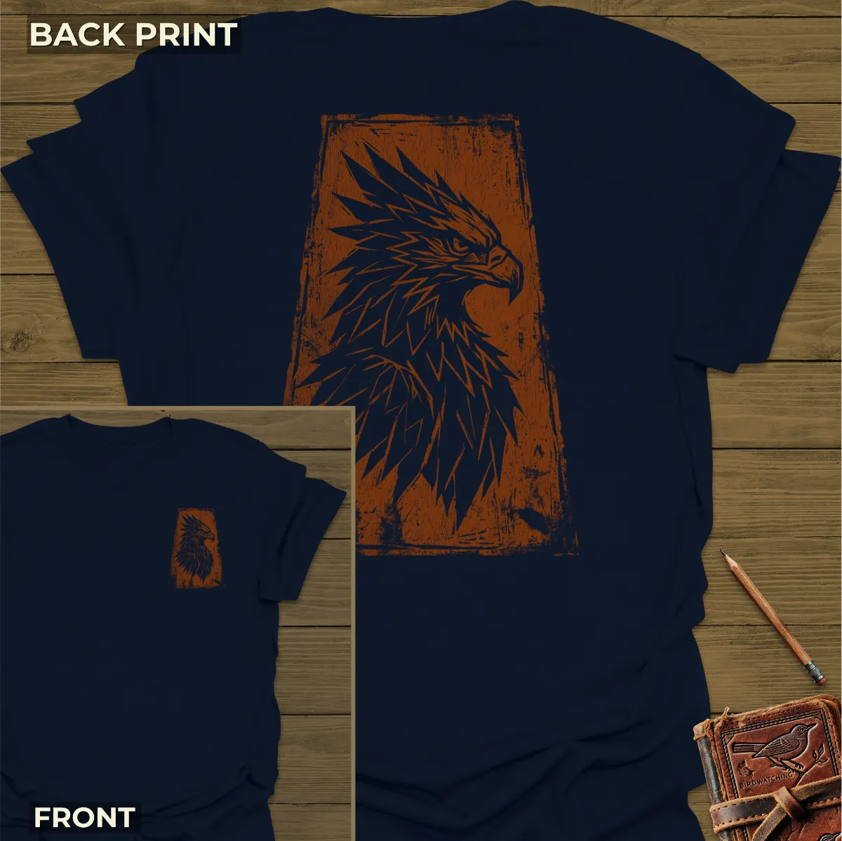 Tribal Eagle T-Shirt - Back Print Navy