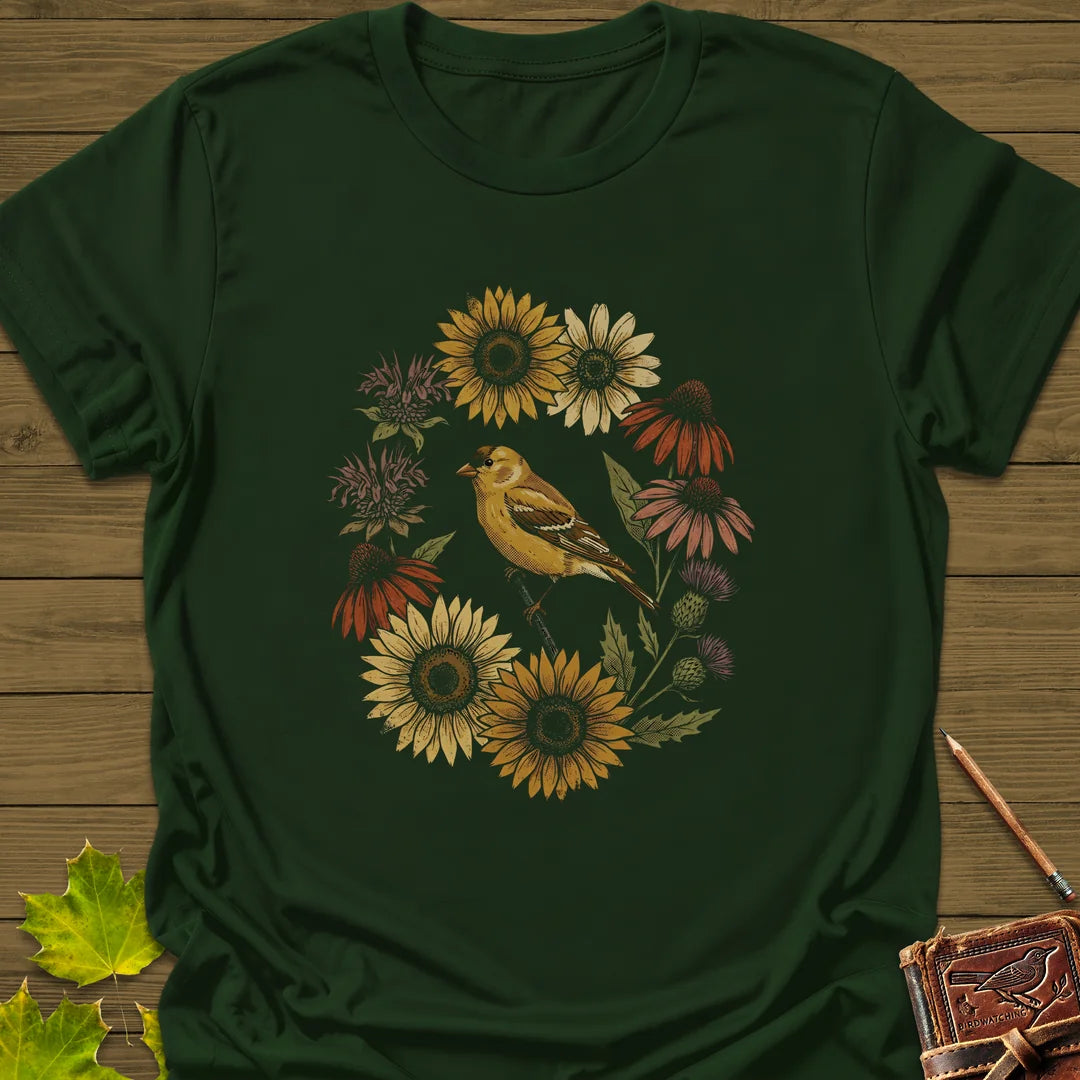 Gold In Bloom T-Shirt in Forest Green