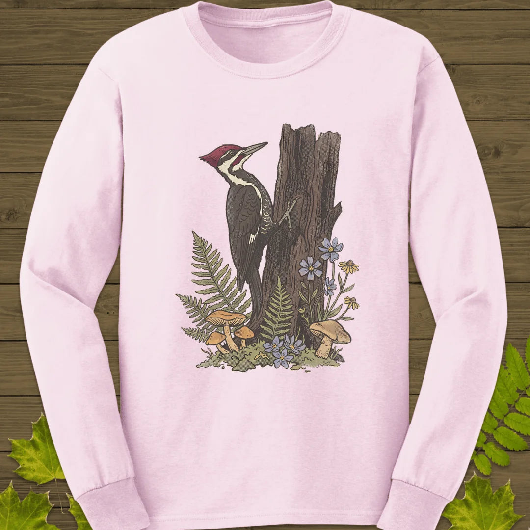 Pileated Woodpecker Long Sleeve in Light Pink