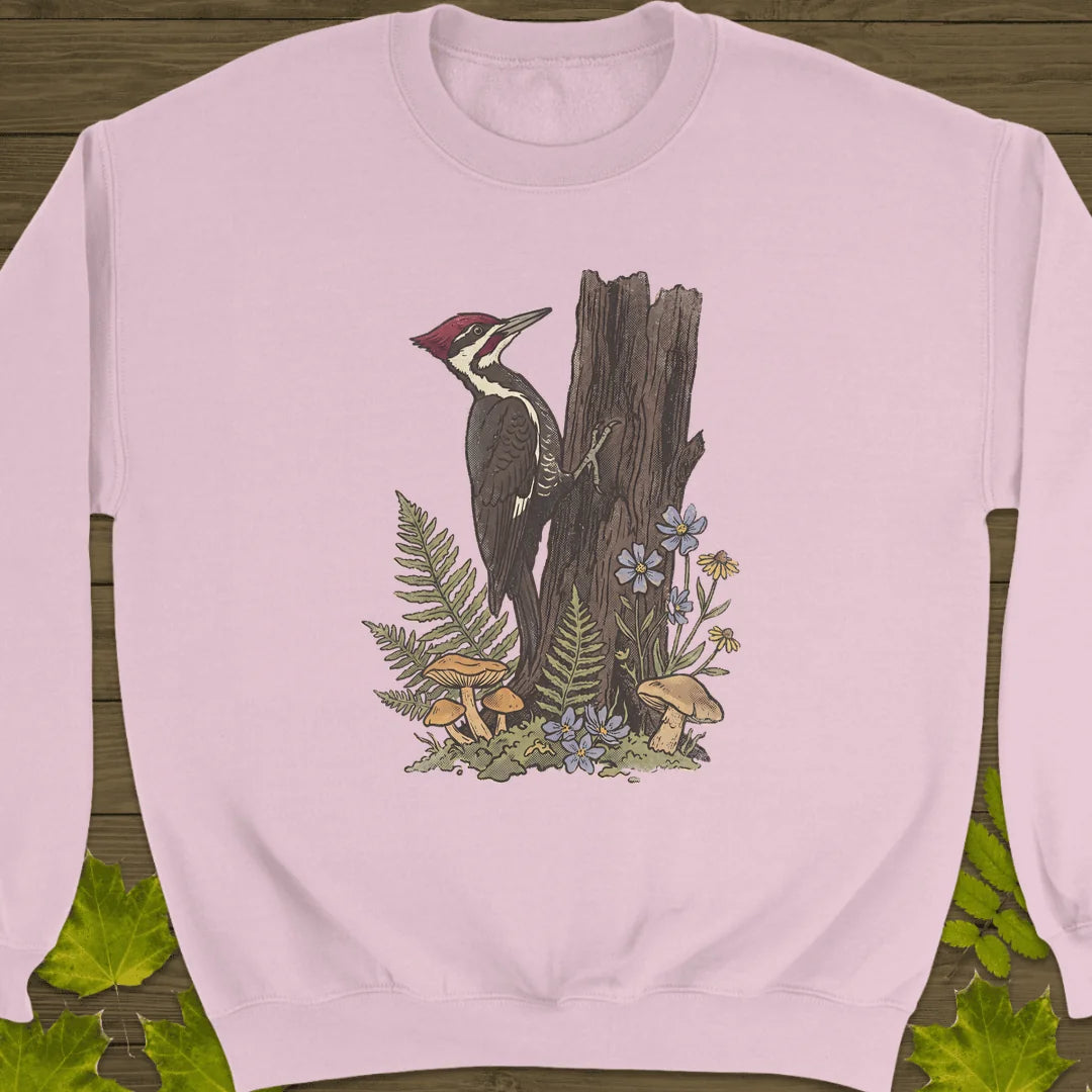 Pileated Woodpecker Sweatshirt in Light Pink
