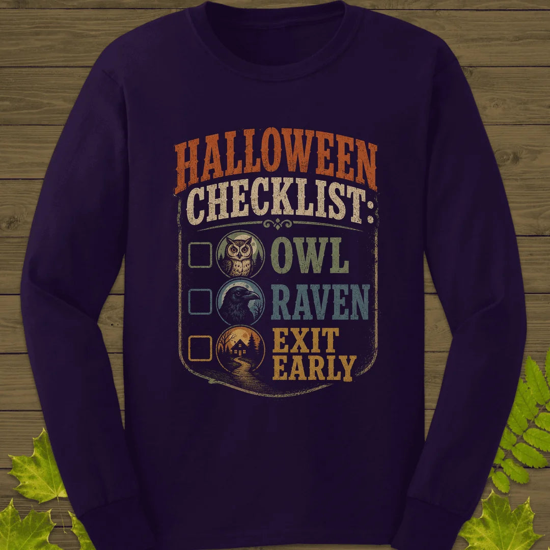 Halloween Bird Checklist Long Sleeve in Purple