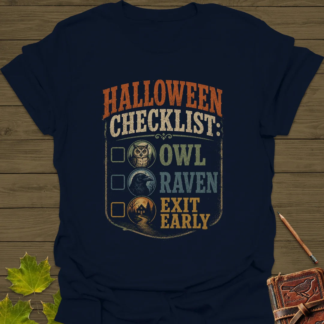 Halloween Bird Checklist T-Shirt in Navy