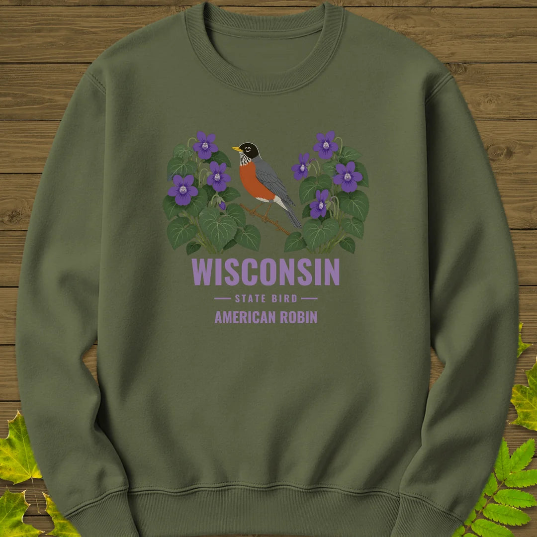 Wisconsin State Bird Sweatshirt in Military Green