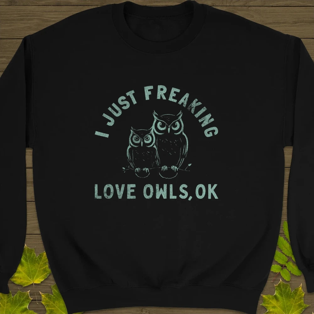 Freaking Love Owls Crewneck Sweatshirt Black