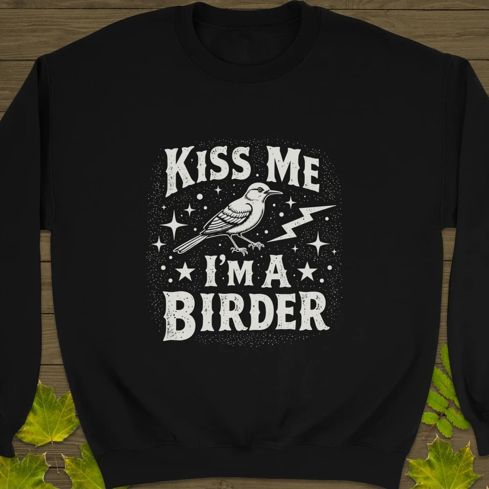 Kiss Me, I'm A Birder Crewneck Sweatshirt Black