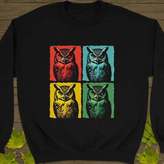 Owl Pop Art Crewneck Sweatshirt Black