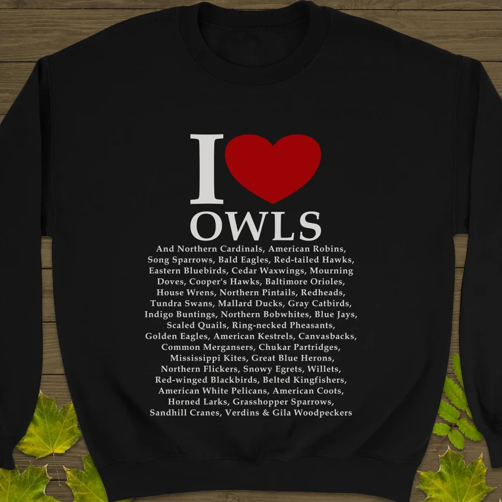 I Love Owls Crewneck Sweatshirt Black