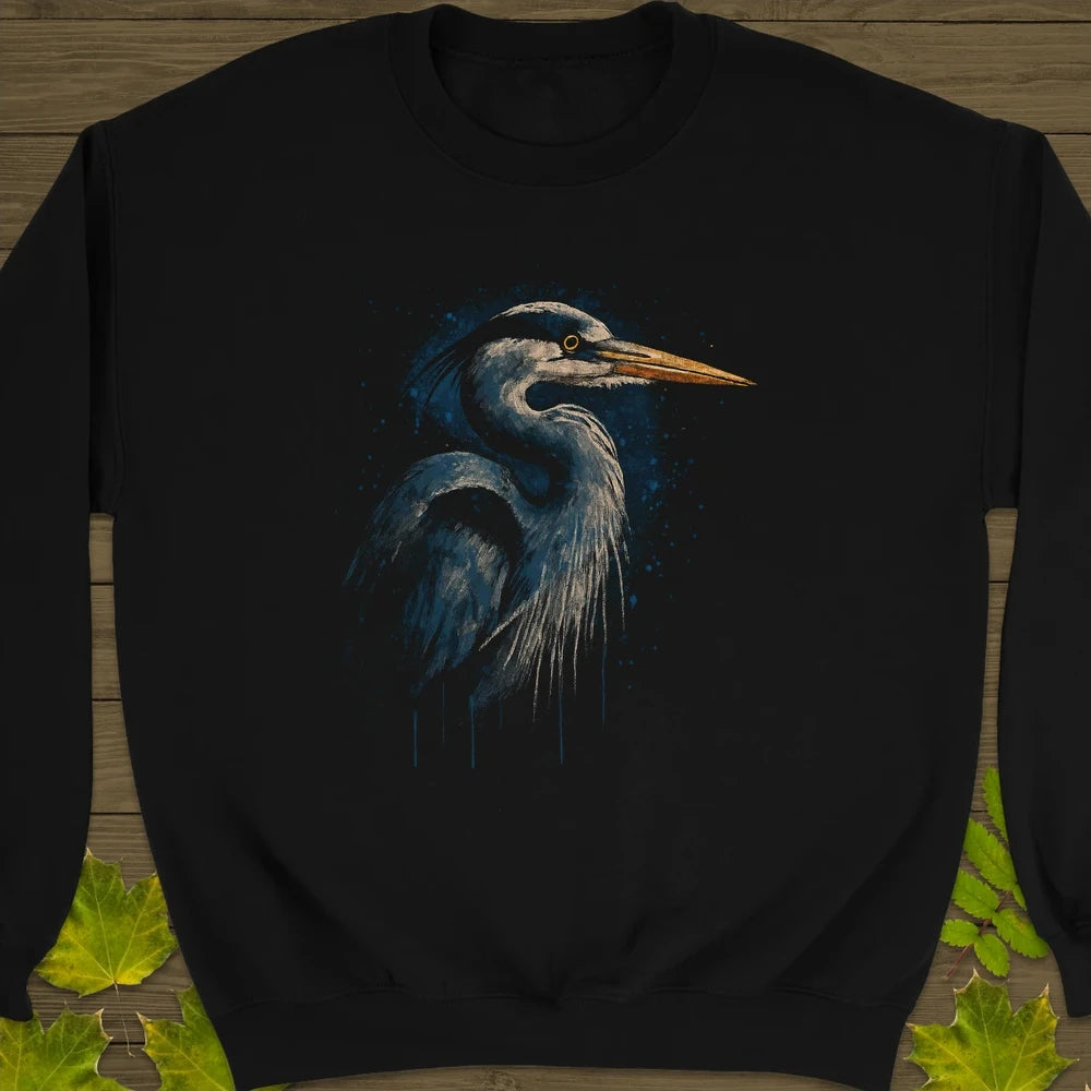 Great Blue Heron Art Crewneck Sweatshirt Black