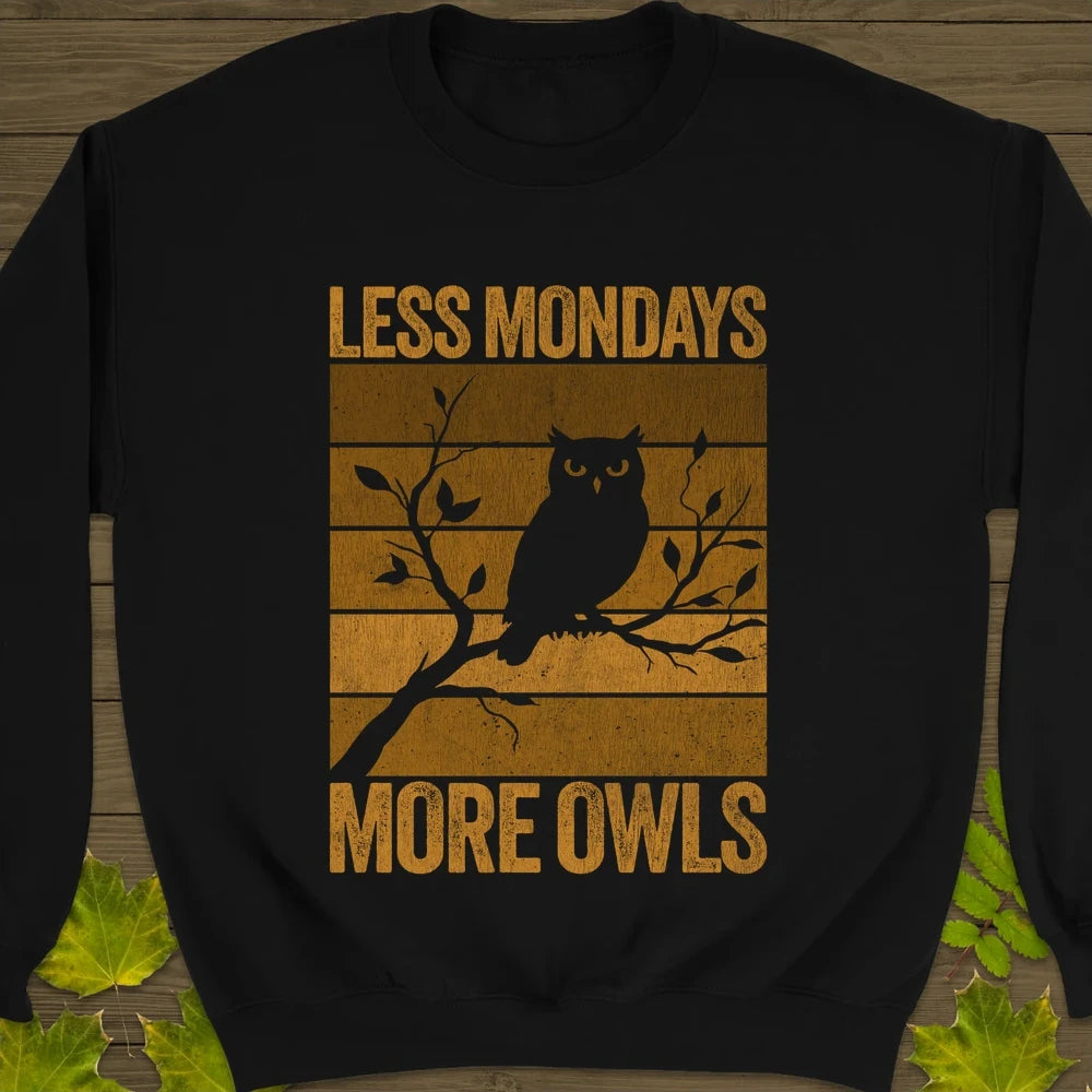 Less Mondays, More Owls Crewneck Sweatshirt Black