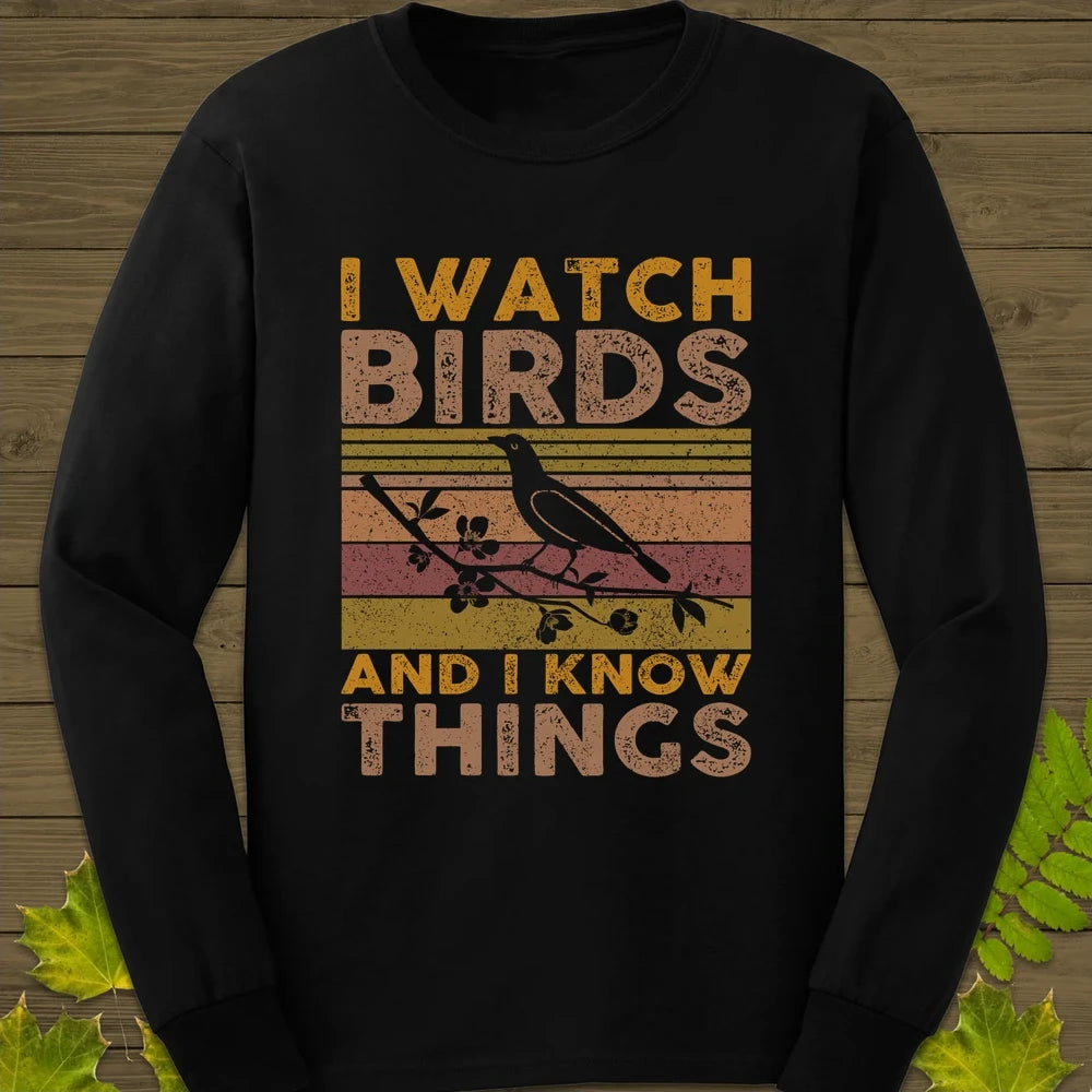 Watch Birds, Know Things Long Sleeve Black