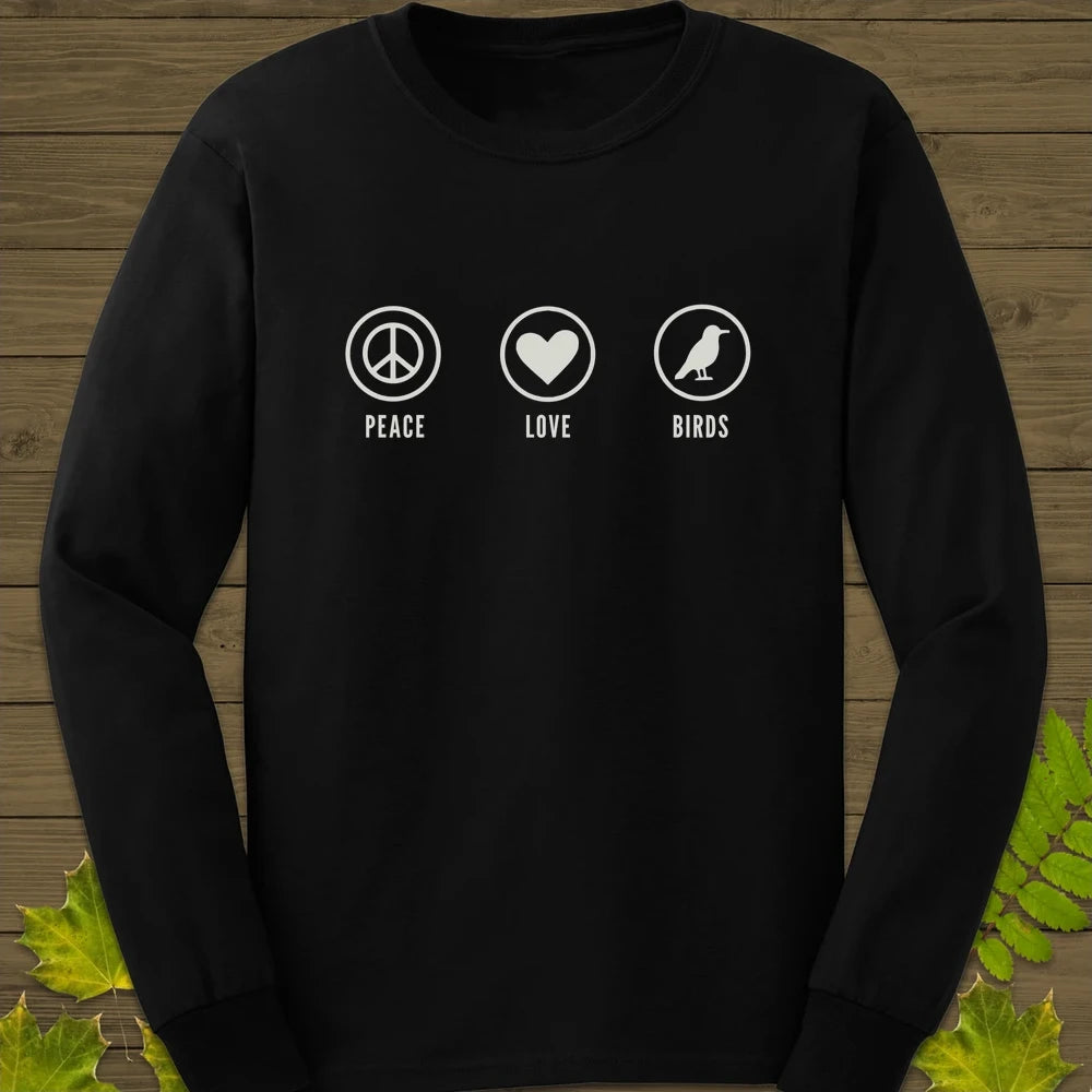 Peace, Love, Birds Long Sleeve Black