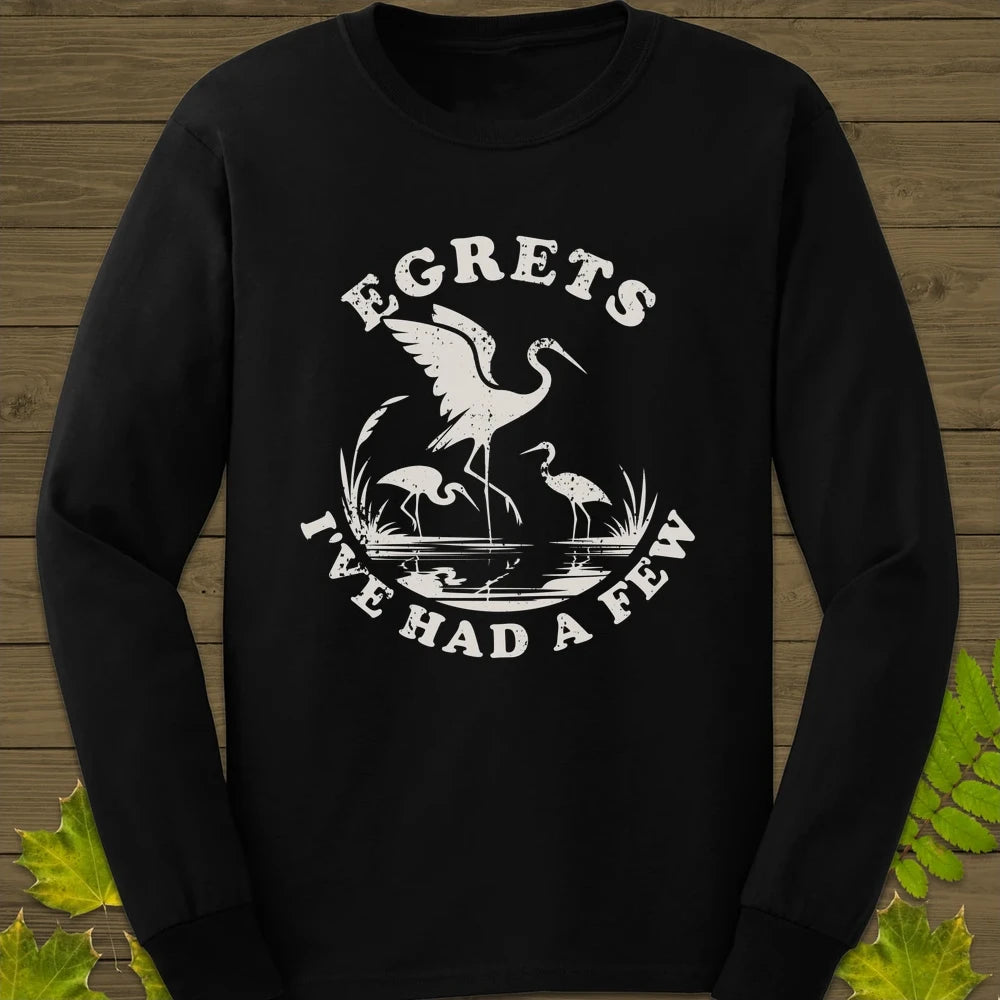 Egret Bird Pun Long Sleeve Black