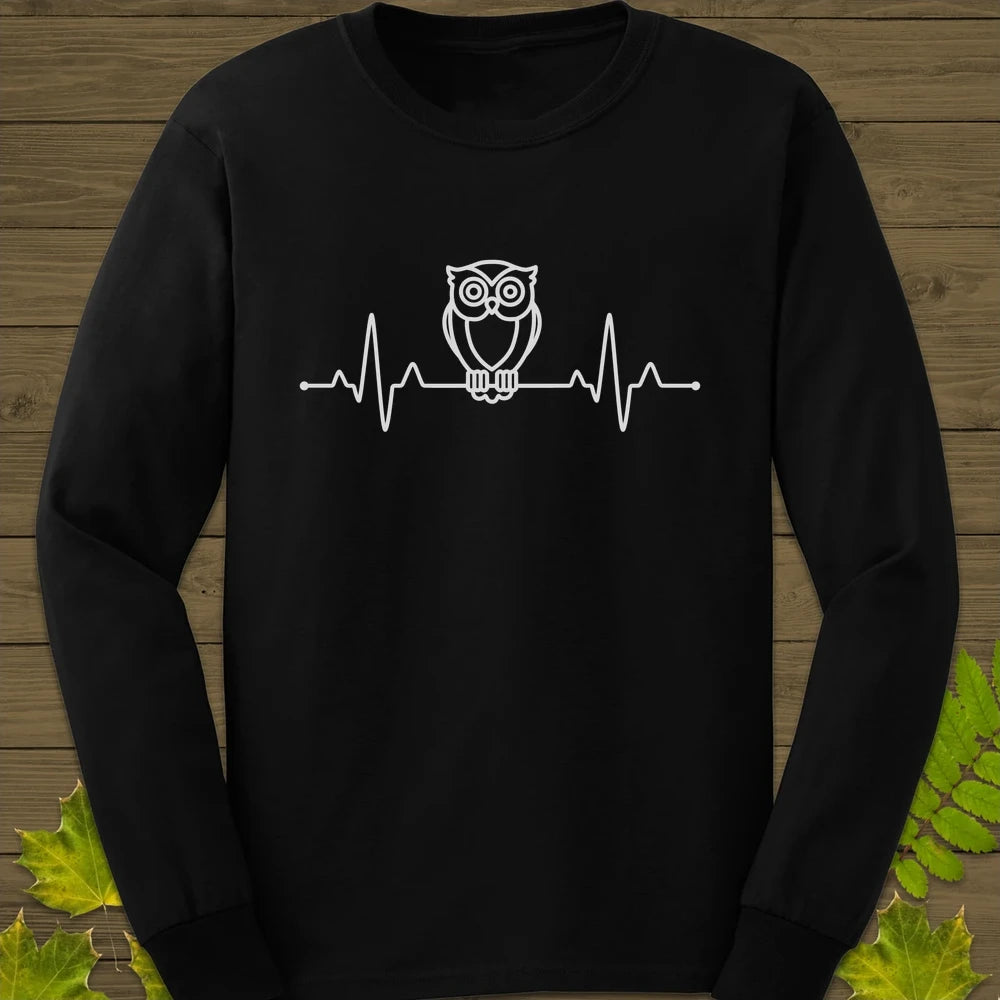 Owl Heartbeat Long Sleeve Black