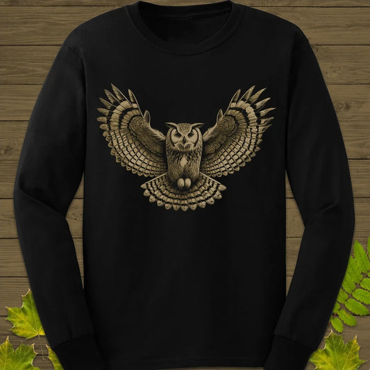 Winged Wisdom Owl Long Sleeve Black