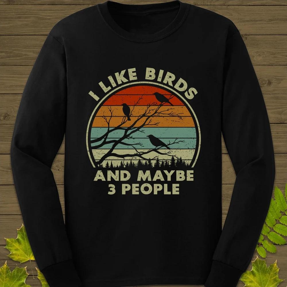 I Like Birds Long Sleeve Black