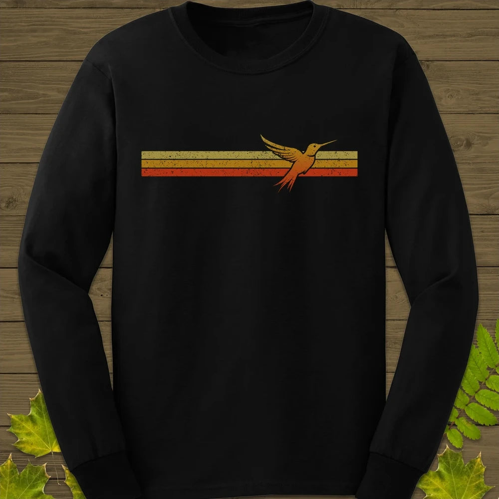 Retro Stripe Hummingbird Long Sleeve Black