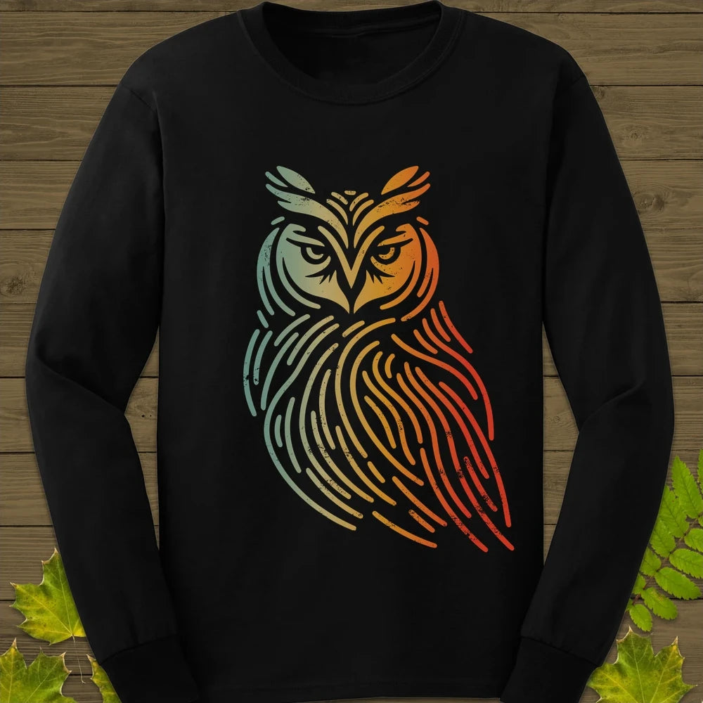 Modern Owl Silhouette Long Sleeve Black