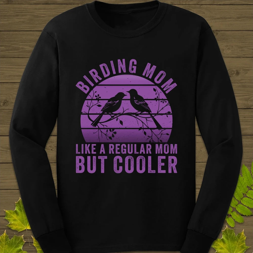 Cool Birding Mom Long Sleeve Black