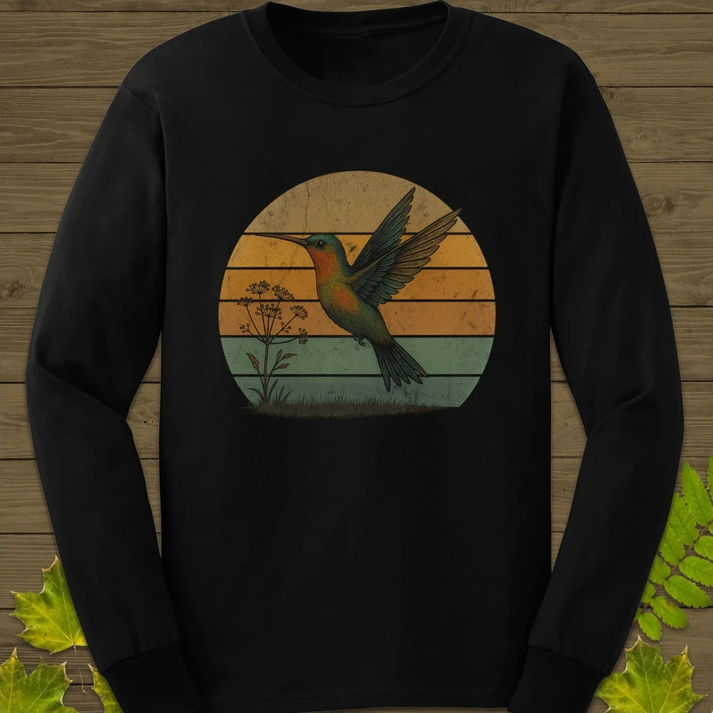 Vintage Hummingbird Sunset Long Sleeve Black