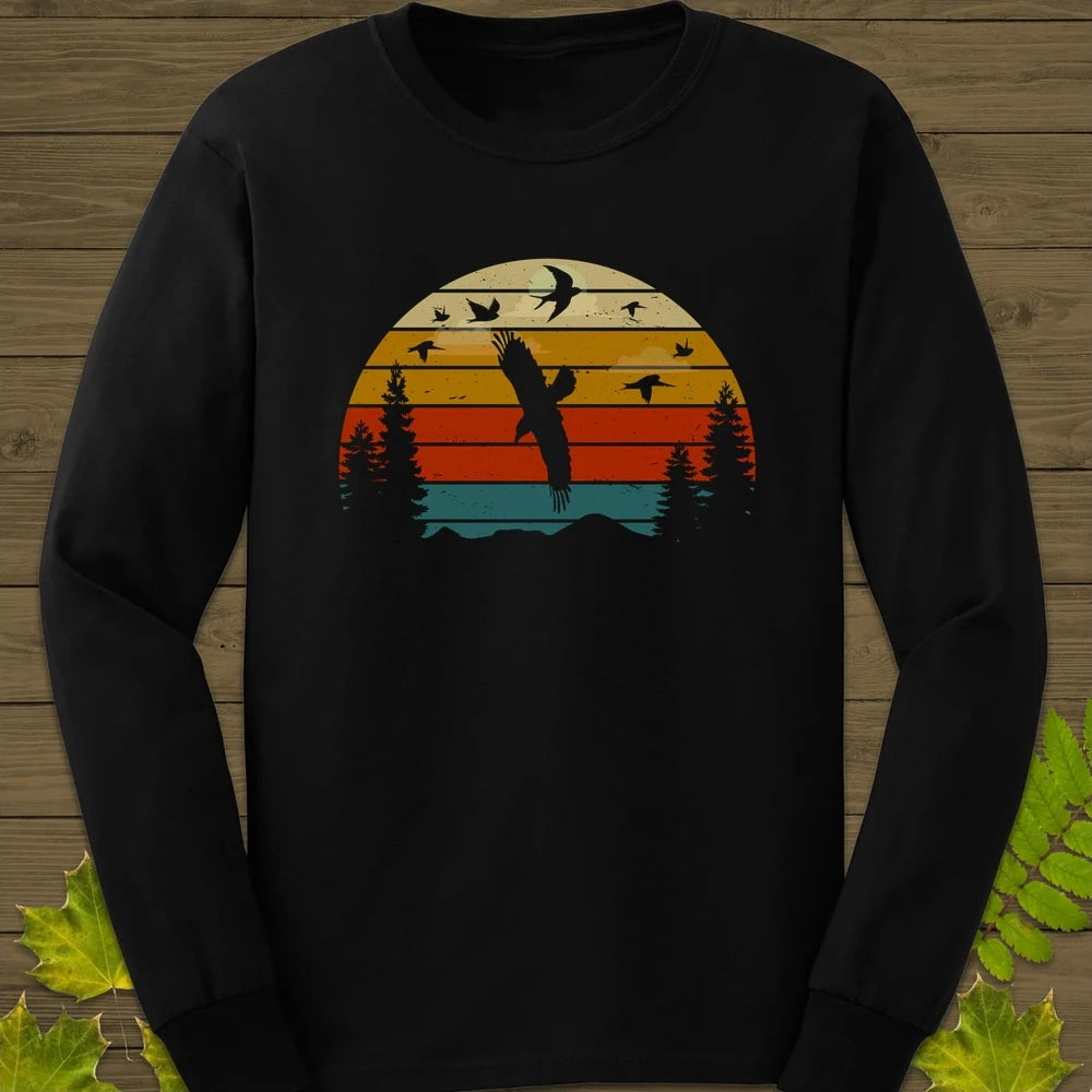 Retro Bird Sunset Long Sleeve Black