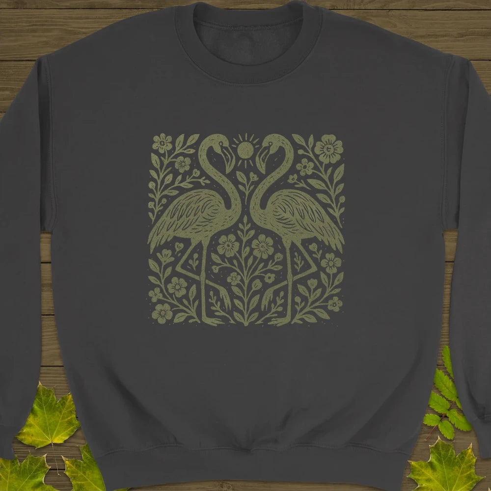 Flamingo Boho Print Crewneck Sweatshirt Charcoal