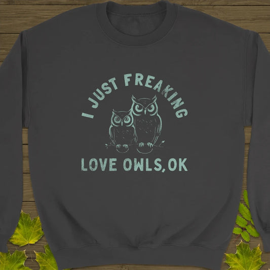 Freaking Love Owls Crewneck Sweatshirt Charcoal