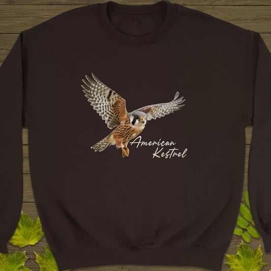 Flying American Kestrel Crewneck Sweatshirt Dark Chocolate